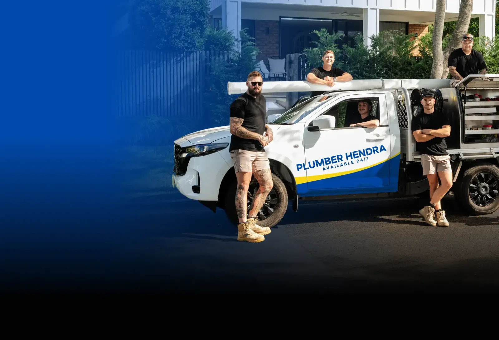Plumber Hendra team with the ute